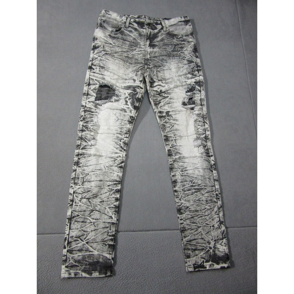 Southpole Jeans Mens 34x32 Black Gray Tie Dye Skinny Distressed Y2K 90s